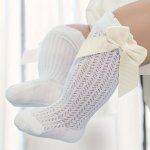 1 Pair Girl's Bowknot Lace Knee High Socks Breathable Mesh Comfy Long Stockings Retro Princess Children's Trendy Socks Dance Dai