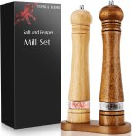 Wooden Salt And Pepper Grinder Set 2-PIECE 8 10 Inch With Tray Manual Hand Muller Grinder
