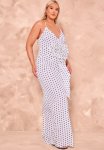 Plus White Polka Dot Satin Rose Detail Maxi Dress - White
