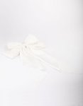 White Fabric Satin Drop Bow Hair Clip