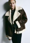 Oversized Teddy-lined Jacket - Dark Brown