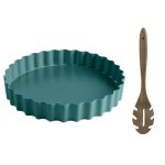 Jamie Oliver - Tart Tin 25CM Loose Base Atlantic Green & Acacia Wood Spoon