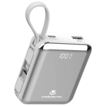 Volkano Solace Series 10 000 Mah Power Bank With Built-in Usb-c & Lightning Cable White & Silver