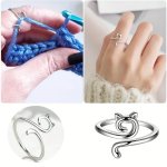 1PC Adjustable Crochet Hook Ring Beginner Knitting Crochet Gift Adjustable Knitting Loop Crochet For Faster Knitting Finger Yarn