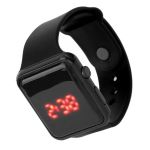 Digital Kids Sport Watch LED Screen Quadrate Shape Design Black