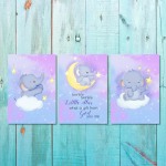Girls: Set Of 3 - Baby Elephant On The Moon - 3X A2