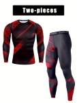 2-PIECE Men's Workout Sports Suits Mid Stretch Quick-drying Long Sleeve Compression T-Shirt And Breathable Shorts For Gym Fitnes