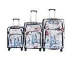 Smte Blue Star Pu Leather Expandable Trolley Luggage Set Of 3 Usa Print With Keychain