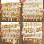 6 24 Pairs Golden & Silvery Fashion Earrings Set Vintage & Elegant Styles With Acrylic & Alloy Pearls Versatile Everyday Jewelry