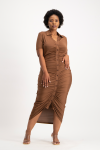 Bell A Short Sleeve Ruched Midi Dress - Pinecone - L