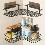 4-PACK Strong Adhesive No-drill Wall Mount Pot Racks - Plastic Square Hanging Shelf With Hooks For Kitchen And Bathroom Storage 