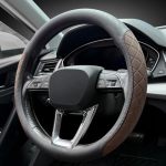 Lkwlikei Nappa Leather Steering Wheel Cover Elegant Diamond Checkered Design Non-slip Wear-resistant Enhance Driving Comfort Sui