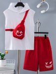 3PCS Boys Casual Versatile Tank Top & Bag & Shorts Set Cool Lightweight And Comfy Summer Clothes