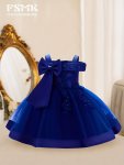 Toddler's Elegant Flower Embroidered Mesh Splicing Cami Dress Bowknot Decor Sleeveless Gowns Baby Girl's Clothing For Formal Occ