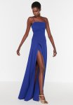 Slit And Decollete Evening Dress - Sax