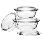 3-PIECE Premium Round Glass Casserole Dish Set With Lids - Transparent