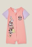 Cotton On The Short Sleeve Zip Romper License - Lcn Dis Coral Dreams minnie And Friends