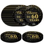 Sietdeseo 50 Pcs Cheers To 60 Years Paper Plates 7 Inch Disposable Plates 60TH Birthday Dessert Plates Dinner Plates For Birthda
