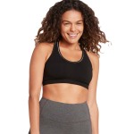 Bamboo Racerback Sports Bra Black Silver Stitch Medium