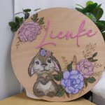 Wooden Name Board In Theme Peoni Bunny