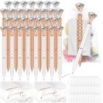 Yeaqee 91 Pcs Bridal Shower Pens Diamond Set 31 Wedding Crystal Pens 30 Organza Bags 30 Cards Bridesmaid Bling Metal Ballpoint P