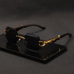 Luxury Style Frameless Glasses With Leopard Temple Design Vintage Wood Texture Fashion Eyewear For Street Photography Unisex