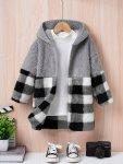 Boys' Cozy Plaid Fleece-lined Hooded Jacket - Thick Warm & Stylish For Fall winter Outdoor Adventures