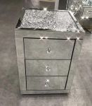 Diamond Mirror 3 Drawer Pedestal – Top Silver – Set Of 2