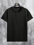 Letter Pattern Textured And Knit Men's Solid Color Short Sleeve Crew Neck T-Shirt Trendy And Chic Tops For Men Comfy Tees For Su