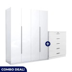 White 4 Door Wardrobe And 5 Drawer Set