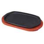 Steak Plate & Wooden Base - Enameled - 310 X 200MM