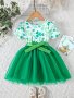 Casual Splicing Shamrock Print Short Sleeve Mesh Dress Tutu Dress For Girls Summer St. Patrick's Day Party