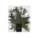 Bauble Set With Star Tree Topper Set Of 33 8CM Green & Silver