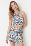 Geometric Patterned Woven Two Piece Set - Multi Color