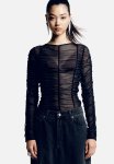 Ruched Mesh Top - Black