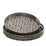 Ikat Round Capiz Ottoman Tray Set