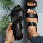Women's Double Strap Slide Sandals Casual Slip On Flat Summer Shoes Lightweight Slide Sandals