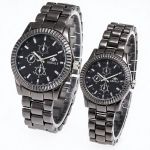 Couple Watches Black Stainless Steel Watch His And Hers Waterproof Set Of 2