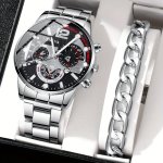2 Pcs Silvery Quartz Watch Zinc Alloy Strap Zinc Alloy Pointer Zinc Alloy Case And Alloy Bracelet Valentine's Day Easter Ramadan