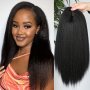 Yaki Straight Wig Natural Black Kinky Straight Wigs Synthetic Wig Heat Resistant Fiber Glueless Wig Middle Part Hairline For Women 45.72CM Natural Black Color