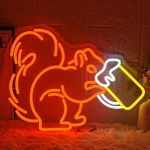 Lmsignly Squirrel Beer Neon Sign For Wall Decor Bar Neon Light Orange Squirrel Drinking Wine LED Light Animal LED Sign Dimmable