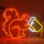 Lmsignly Squirrel Beer Neon Sign For Wall Decor Bar Neon Light Orange Squirrel Drinking Wine LED Light Animal LED Sign Dimmable LED Neon Light