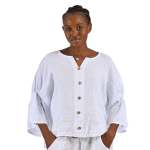 Goldair Gold Button Boxy Linen Top - White L xl