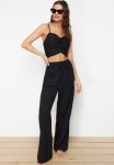 Woven Blouse Trousers Set - Black