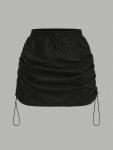 Drawstring Waist Ruched Solid Skirt Casual Side Drawstring Skirt Women's Clothing