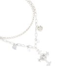 Silver Diamante & Pearl Cross Layered Necklace