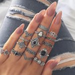15-PIECE Vintage Bohemian Rings Set Antique Silver Lotus Flower Design Summer Boho Fashionable Statement Ring Assortment For Wom