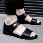 Men's Fashion Solid Open Toe Sandals With Split Cow Leather Uppers Non Slip Comfy Summer Sandals For Outdoor Casual Walking