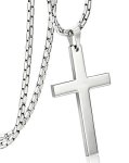 ORAZIO 3MM Stainless Steel Chain Cross Pendant Necklace For Men Silver Tone 24 Inches