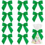 Aimudi Green Satin Bows 4.5" Pre-tied Emerald Green Twist Tie Bows For Treat Bags Green Ribbon Bows For Crafts Premade Bows For